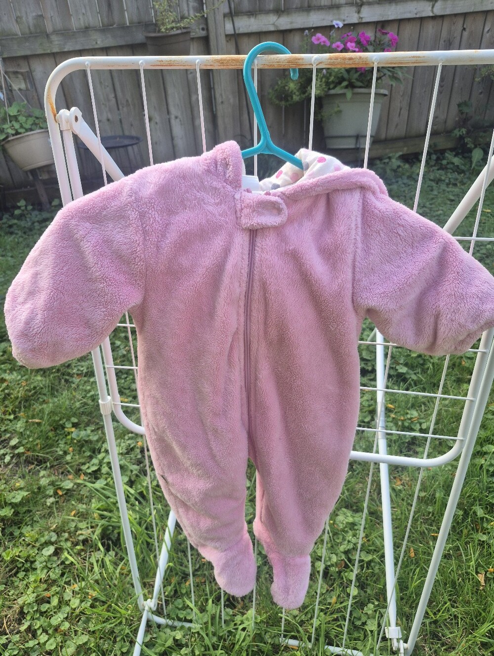 Childrens Place Plush Pink Hooded Baby One-Piece Footie